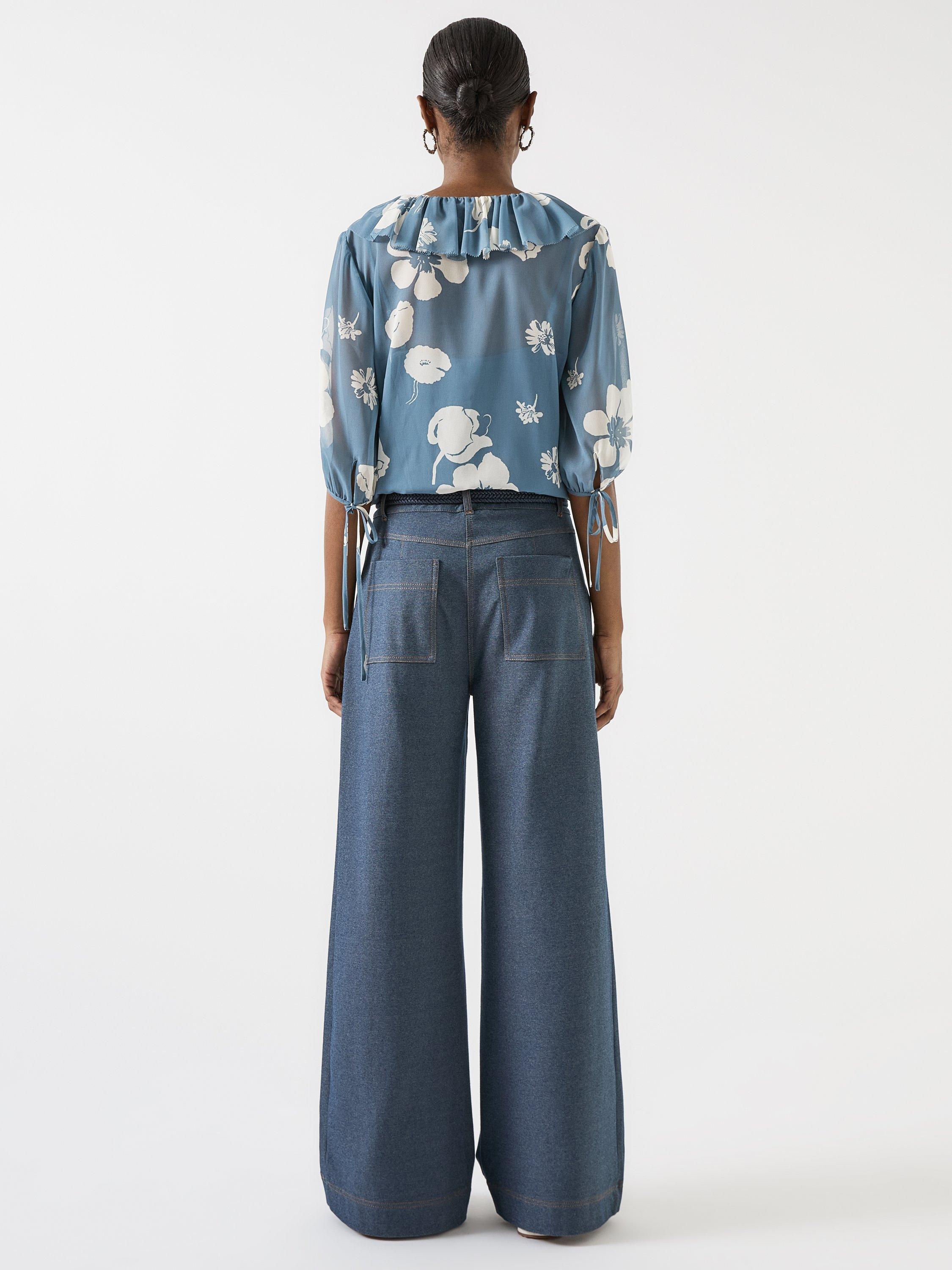 Product image 3 of 4, which shows L.K.Bennett Rumi Floral Tie Neck Blouse, Blue/Multi, 6