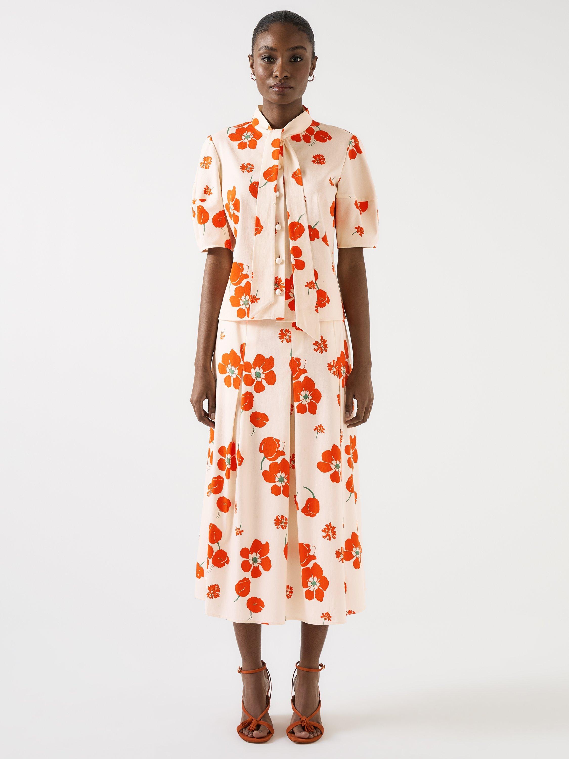 Product image 1 of 4, which shows L.K.Bennett Flora Pleat Culottes, Orange/Multi, 6