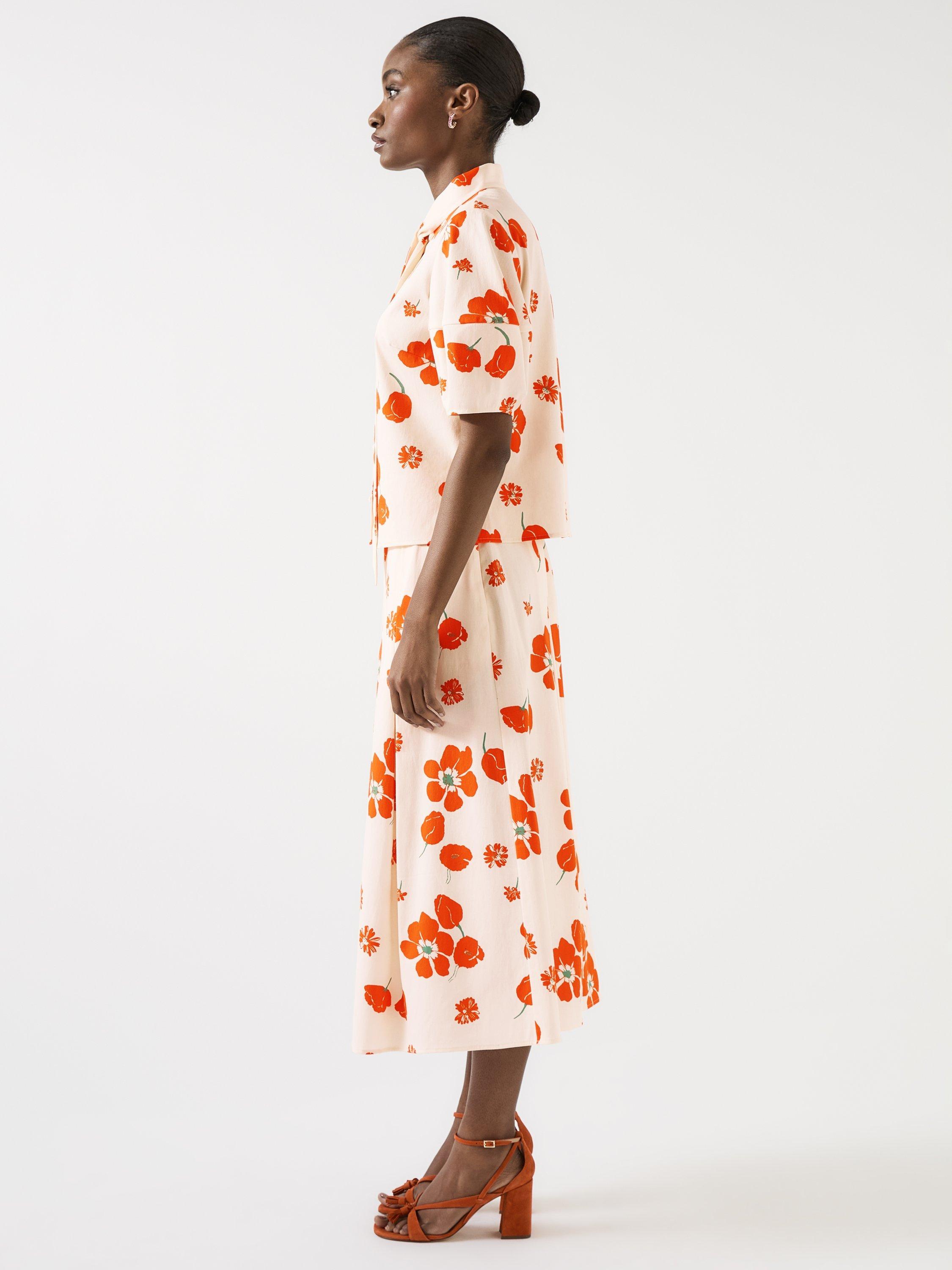 Product image 2 of 4, which shows L.K.Bennett Flora Pleat Culottes, Orange/Multi, 6