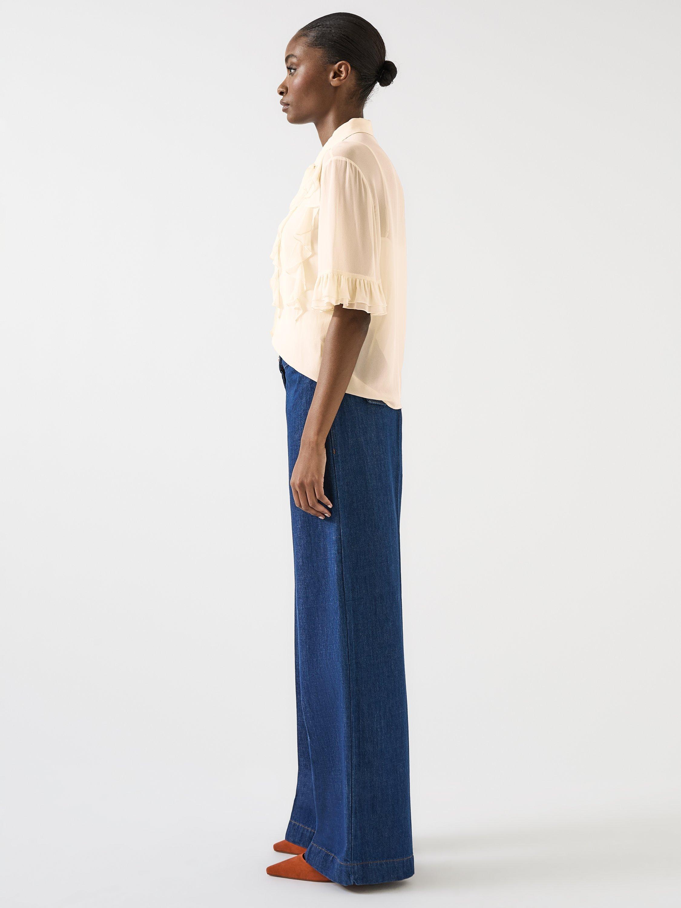 Product image 2 of 5, which shows L.K.Bennett Corissa Chiffon Frill Blouse, Ivory, 6