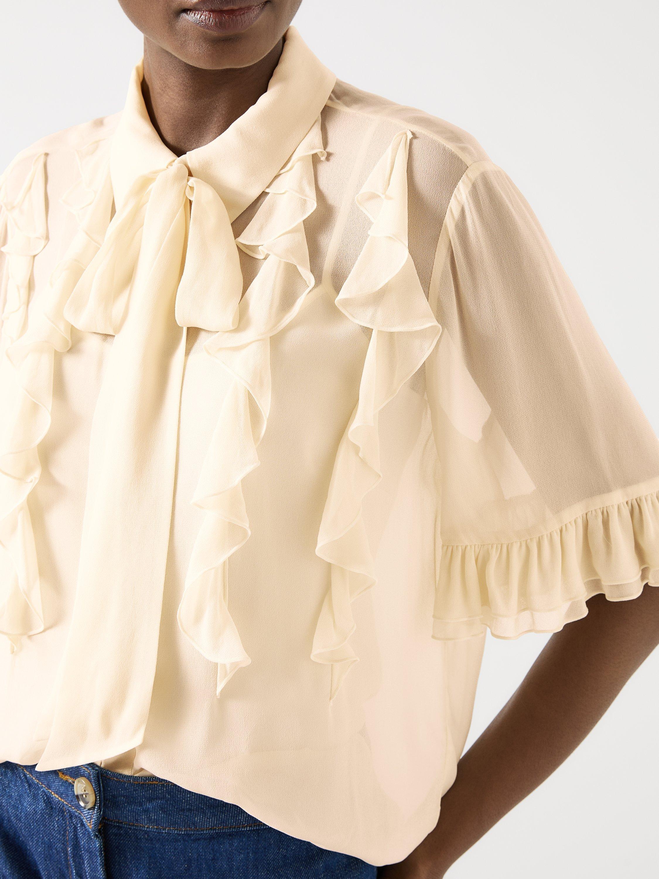 Product image 3 of 5, which shows L.K.Bennett Corissa Chiffon Frill Blouse, Ivory, 6