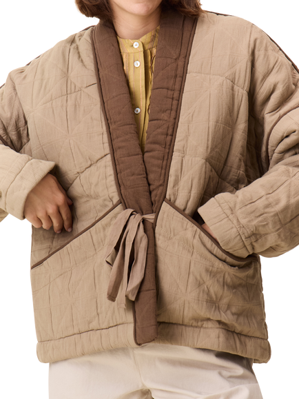Leon & Harper Val Quilted Kimono Jacket, Brown - view 2, Brown