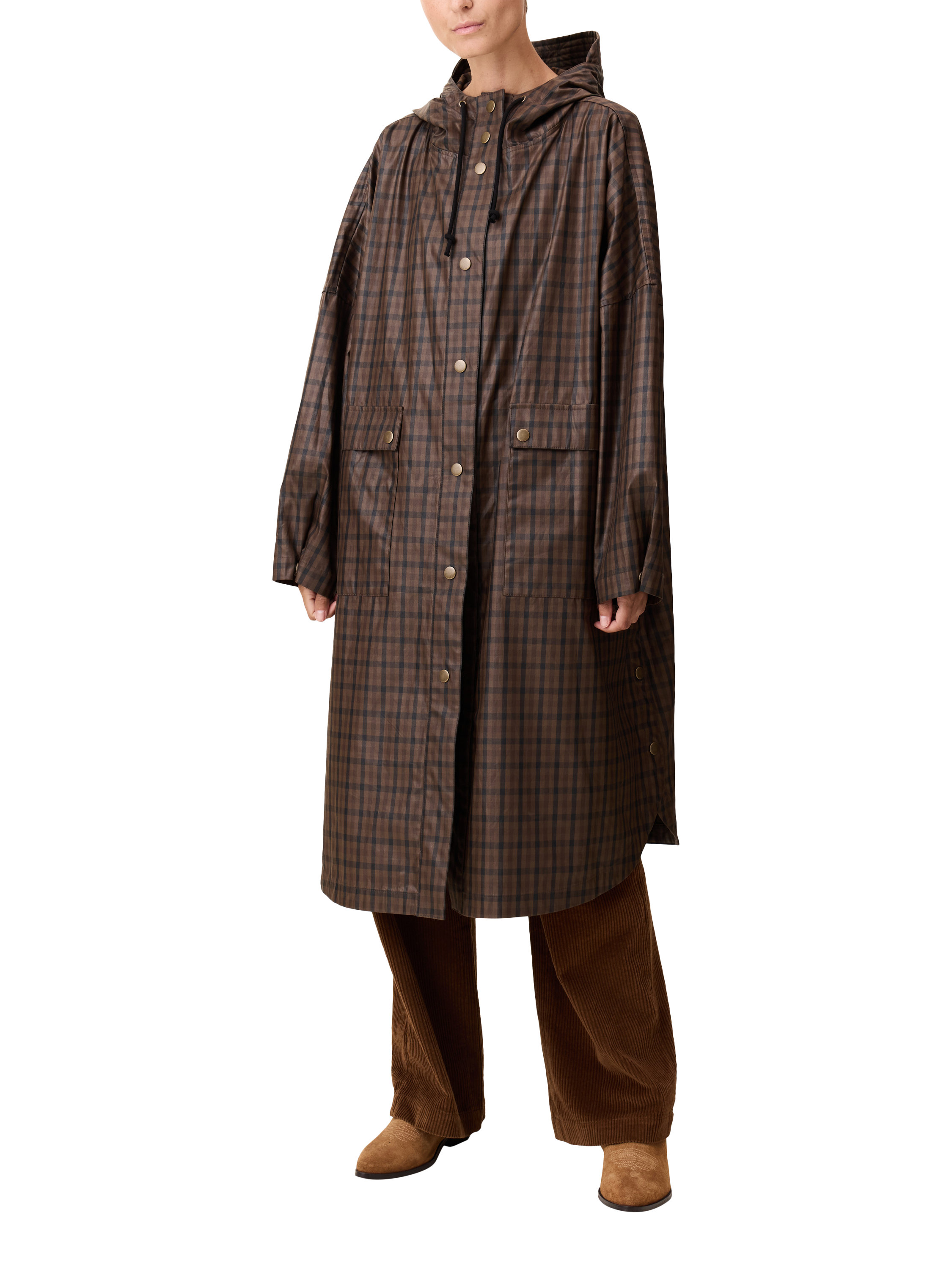 Product image 1 of 5, which shows Leon & Harper Vannah Check Raincoat, Brown, One Size