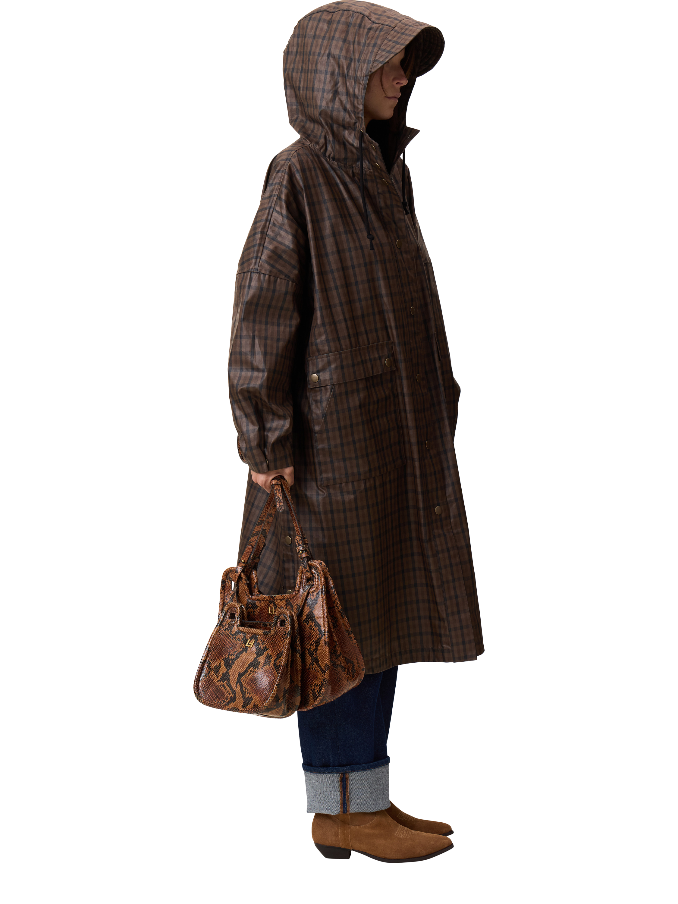 Product image 2 of 5, which shows Leon & Harper Vannah Check Raincoat, Brown, One Size