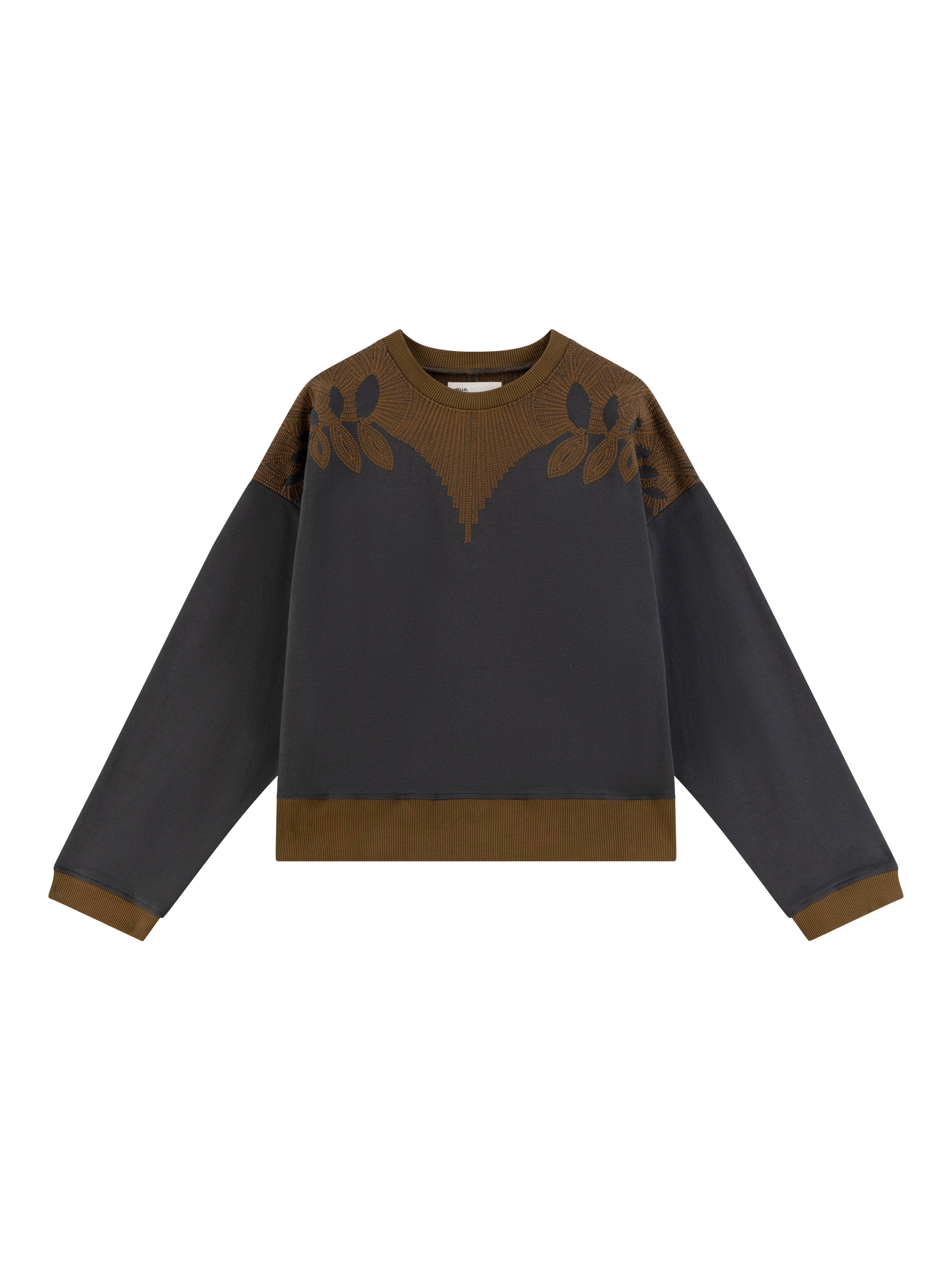 Product image 1 of 1, which shows Leon & Harper Siena Leaf Embroidered Cotton Blend Sweatshirt, Grey/Brown, S