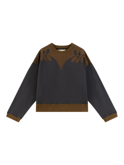 Leon & Harper Siena Leaf Embroidered Cotton Blend Sweatshirt, Grey/Brown, Grey/Brown