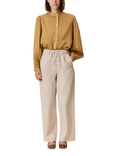 Leon & Harper Parwin Tie Belt Straight Leg Cotton Trousers, White