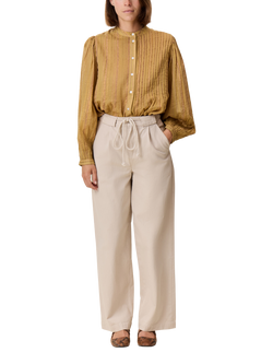 Leon & Harper Parwin Tie Belt Straight Leg Cotton Trousers, White, White