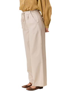 Leon & Harper Parwin Tie Belt Straight Leg Cotton Trousers, White - view 2, White