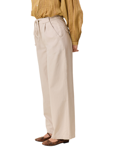 Leon & Harper Parwin Tie Belt Straight Leg Cotton Trousers, White - view 2, White