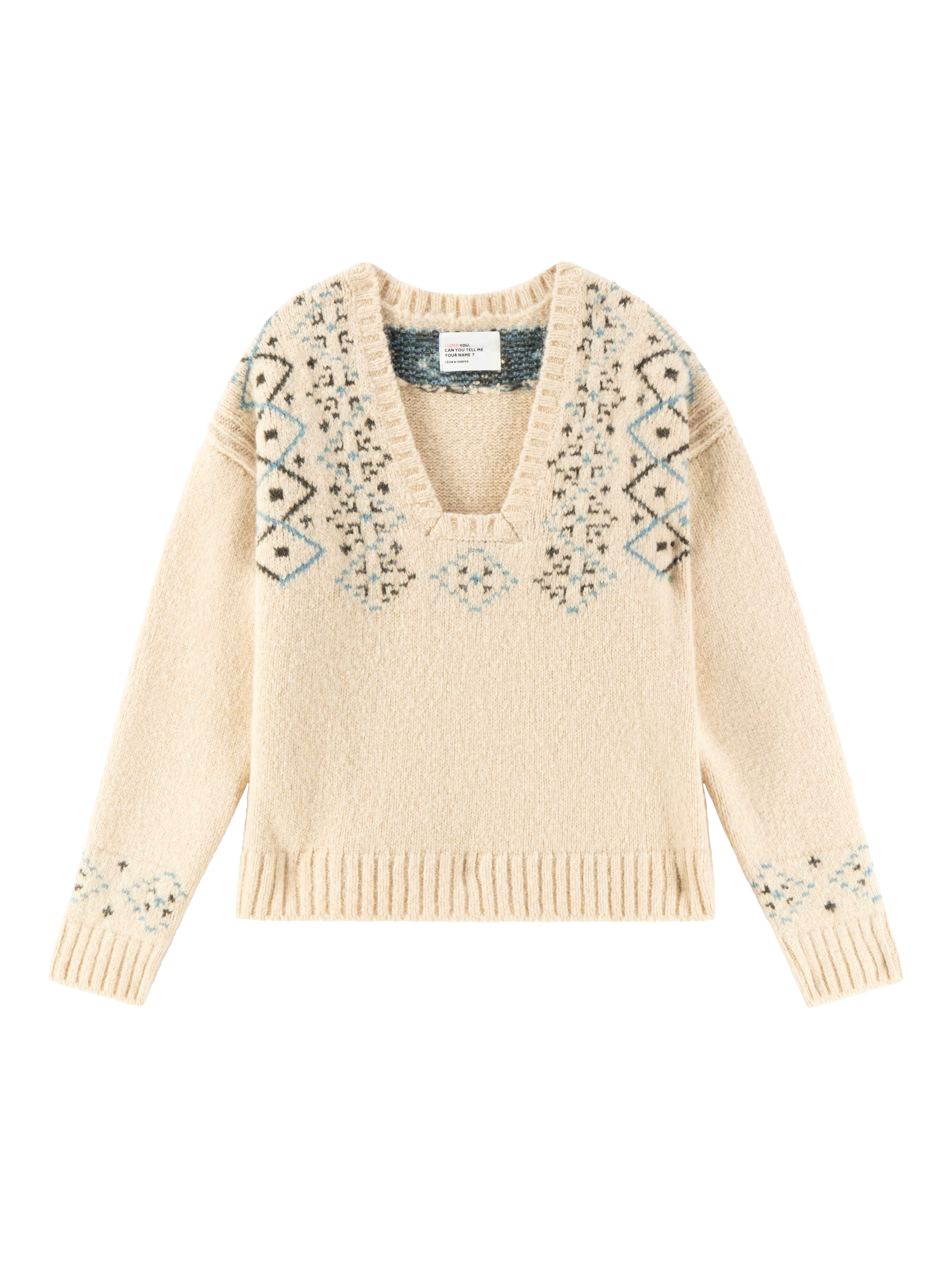 Leon & Harper Mounty Jacquard Wool Rich Jumper, Cream/Multi