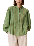 Leon & Harper Charlie Pleat Stripe Cotton Blend Blouse, Green