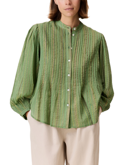 Leon & Harper Charlie Pleat Stripe Cotton Blend Blouse, Green, Green