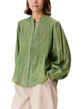 Leon & Harper Charlie Pleat Stripe Cotton Blend Blouse, Green