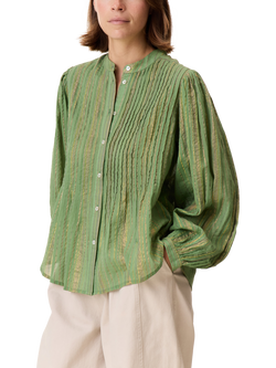 Leon & Harper Charlie Pleat Stripe Cotton Blend Blouse, Green - view 2, Green