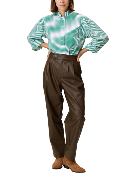 Leon & Harper Penelope Faux Leather Trousers, Brown, Brown
