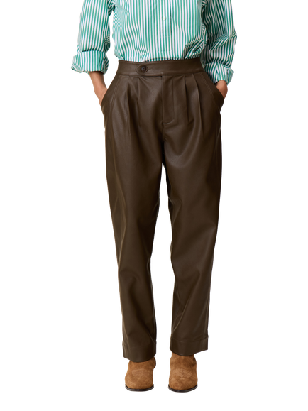 Leon & Harper Penelope Faux Leather Trousers, Brown - view 2, Brown