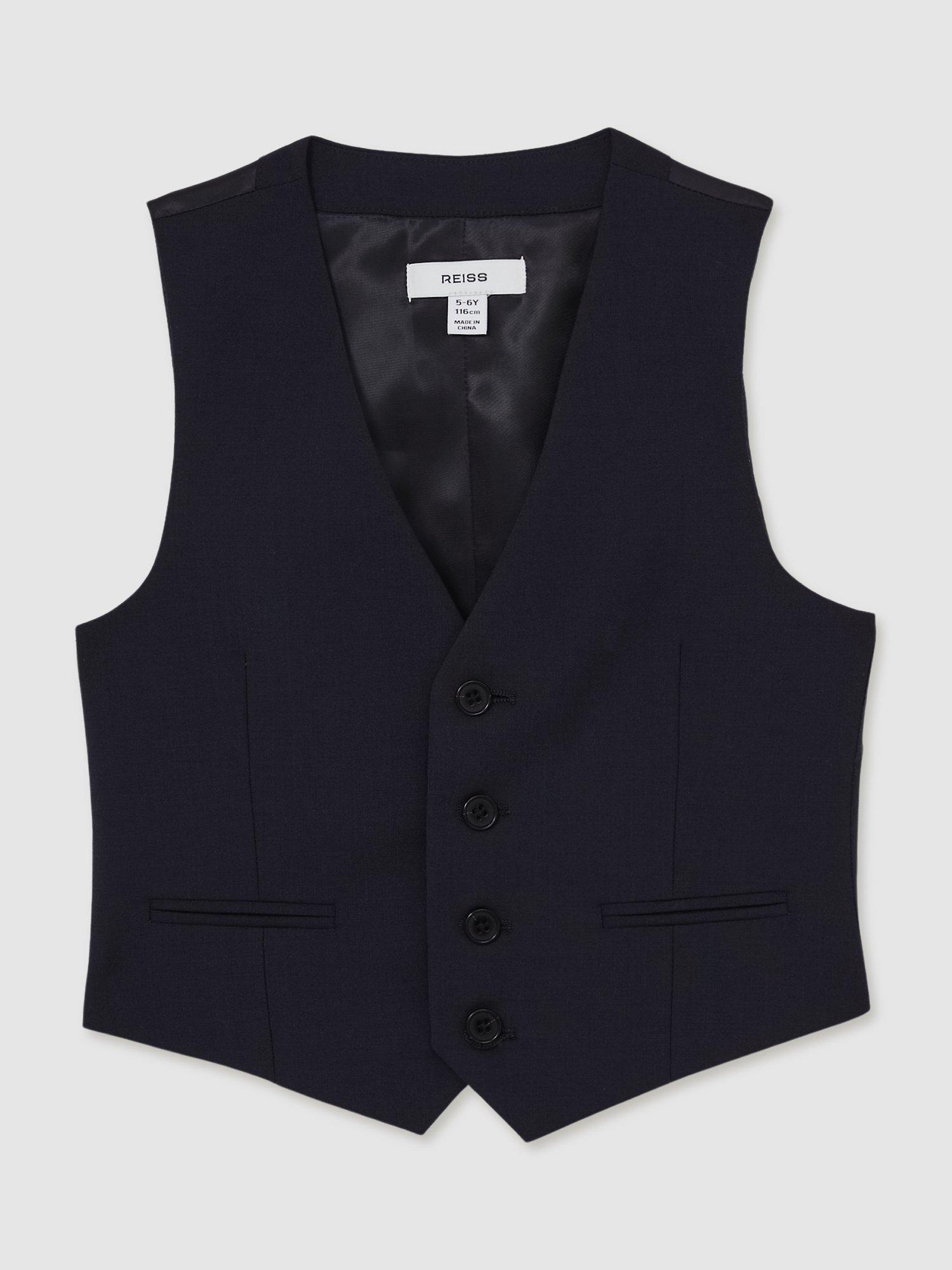 Product image 1 of 4, which shows Reiss Kids' Wool Blend Hope Waistcoat, Navy, 3-4 years