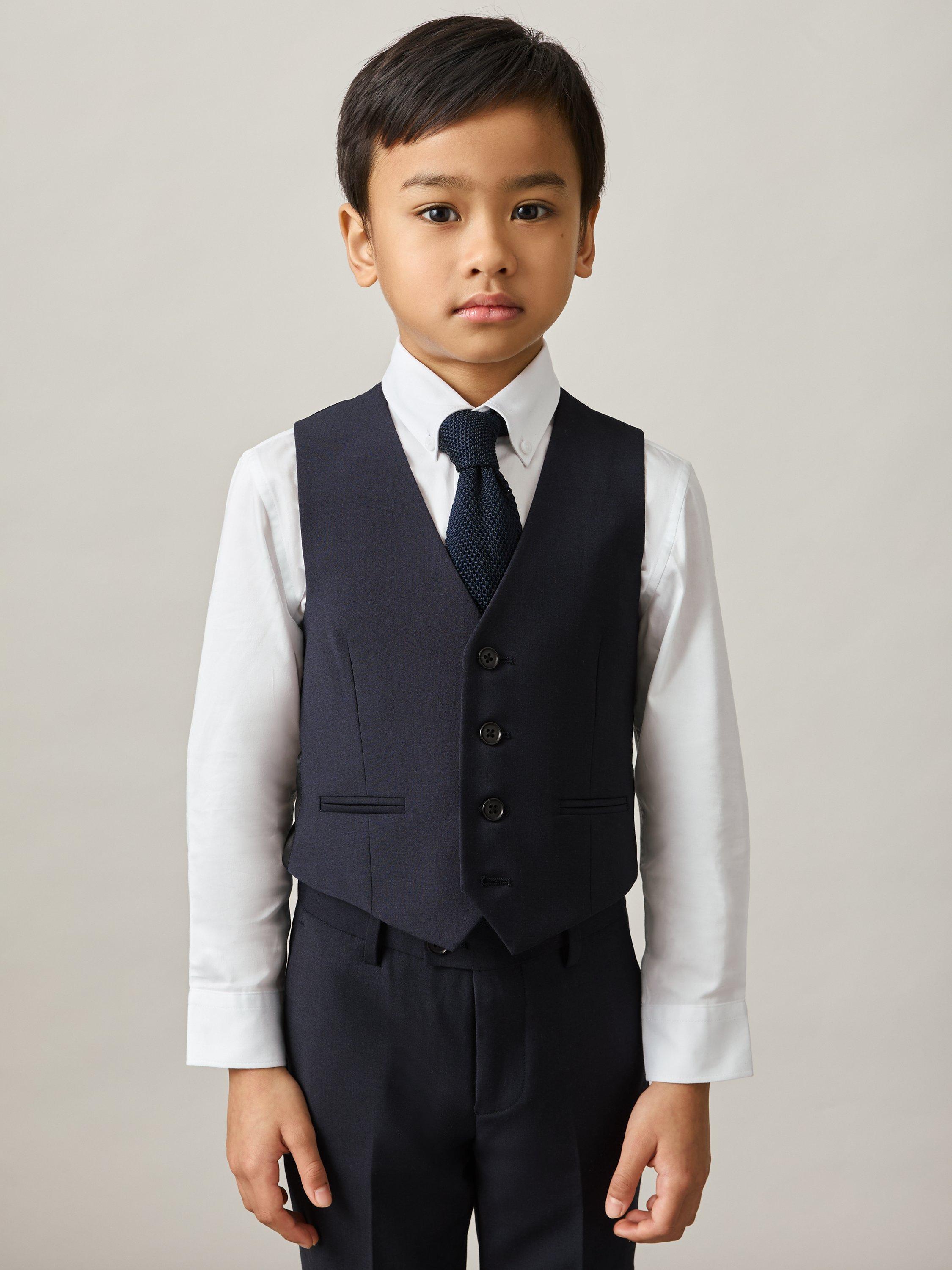 Product image 2 of 4, which shows Reiss Kids' Wool Blend Hope Waistcoat, Navy, 3-4 years
