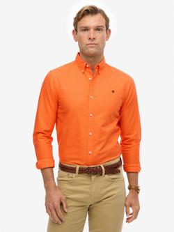 Superdry Cotton Classic Oxford Long Sleeve Shirt, Orange Chill
