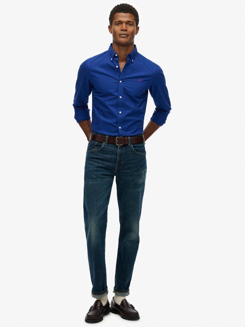 Product image 3 of 5, which shows Superdry Cotton Regular Fit Classic Oxford Long Sleeve Shirt, Marine Navy, S