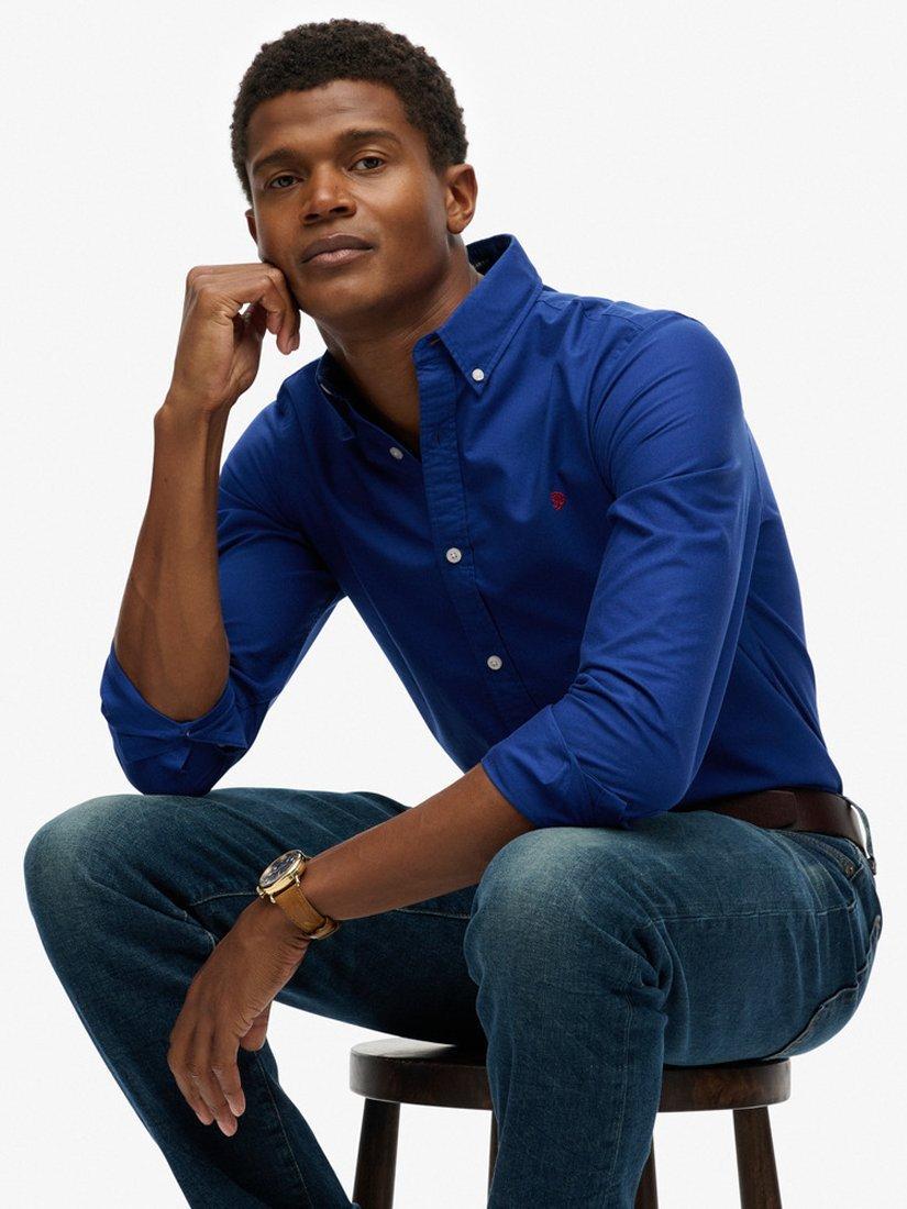 Product image 5 of 5, which shows Superdry Cotton Regular Fit Classic Oxford Long Sleeve Shirt, Marine Navy, S