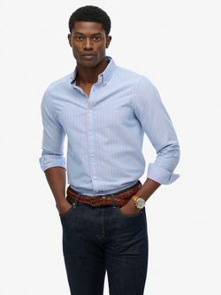 Superdry Classic Stripe Cotton Oxford Shirt, Blue/Coral