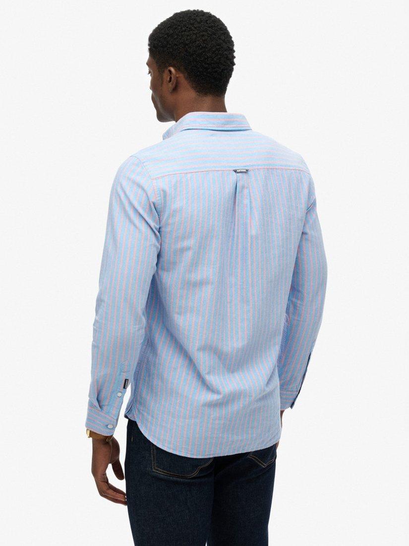 Product image 2 of 6, which shows Superdry Classic Stripe Cotton Oxford Shirt, Blue/Coral, S