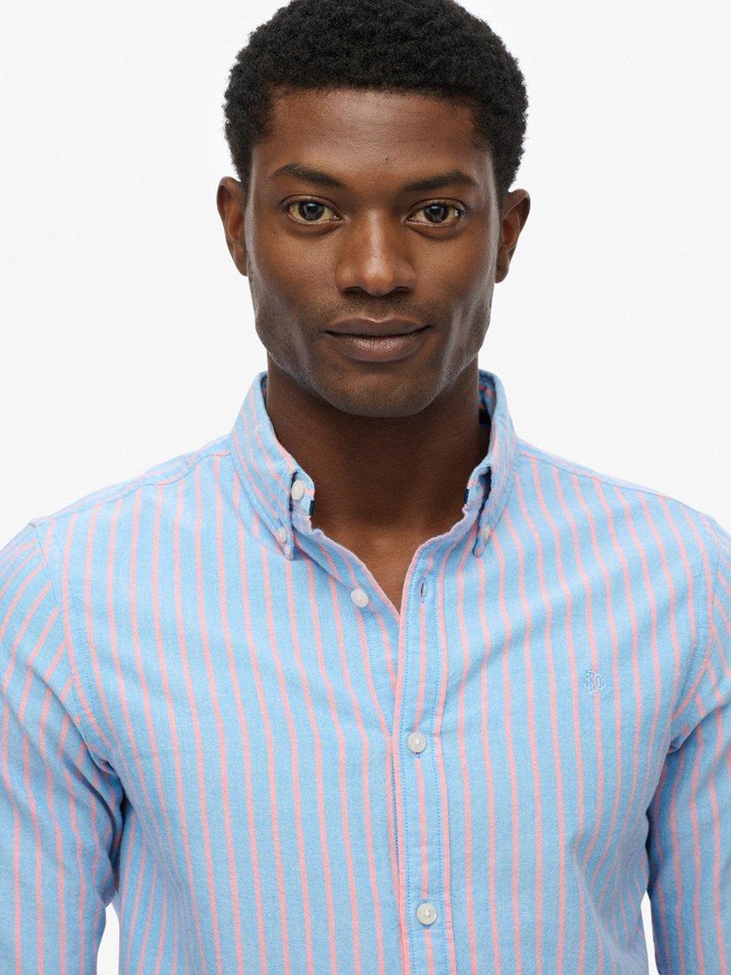 Product image 4 of 6, which shows Superdry Classic Stripe Cotton Oxford Shirt, Blue/Coral, S