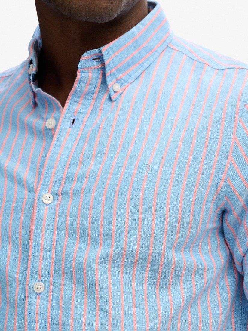 Product image 6 of 6, which shows Superdry Classic Stripe Cotton Oxford Shirt, Blue/Coral, S