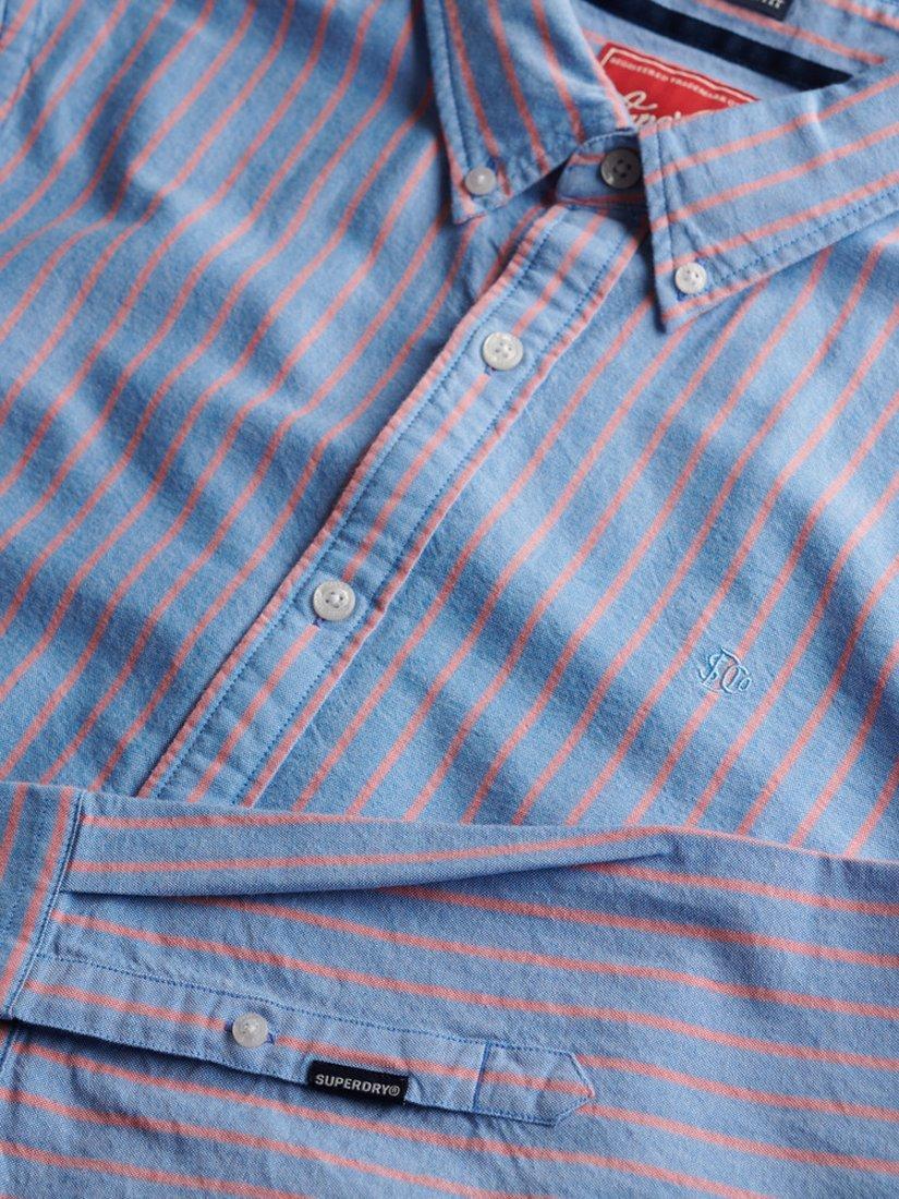 Product image 5 of 6, which shows Superdry Classic Stripe Cotton Oxford Shirt, Blue/Coral, S