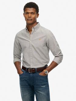 Superdry Organic Cotton Regular Fit Stripe Oxford Shirt, Navy/Yellow