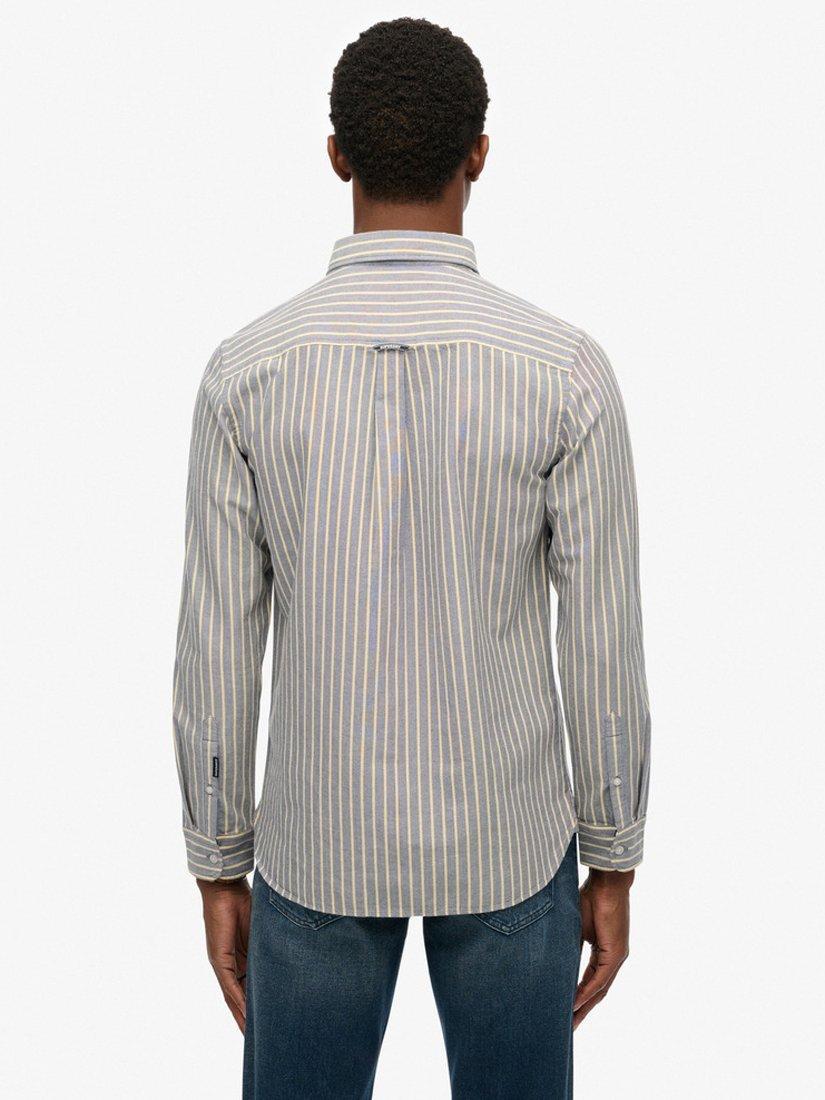 Product image 2 of 6, which shows Superdry Organic Cotton Regular Fit Stripe Oxford Shirt, Navy/Yellow, S