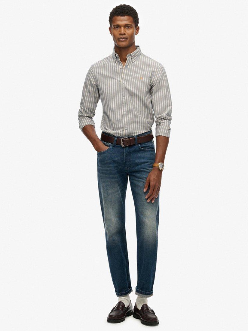 Product image 3 of 6, which shows Superdry Organic Cotton Regular Fit Stripe Oxford Shirt, Navy/Yellow, S