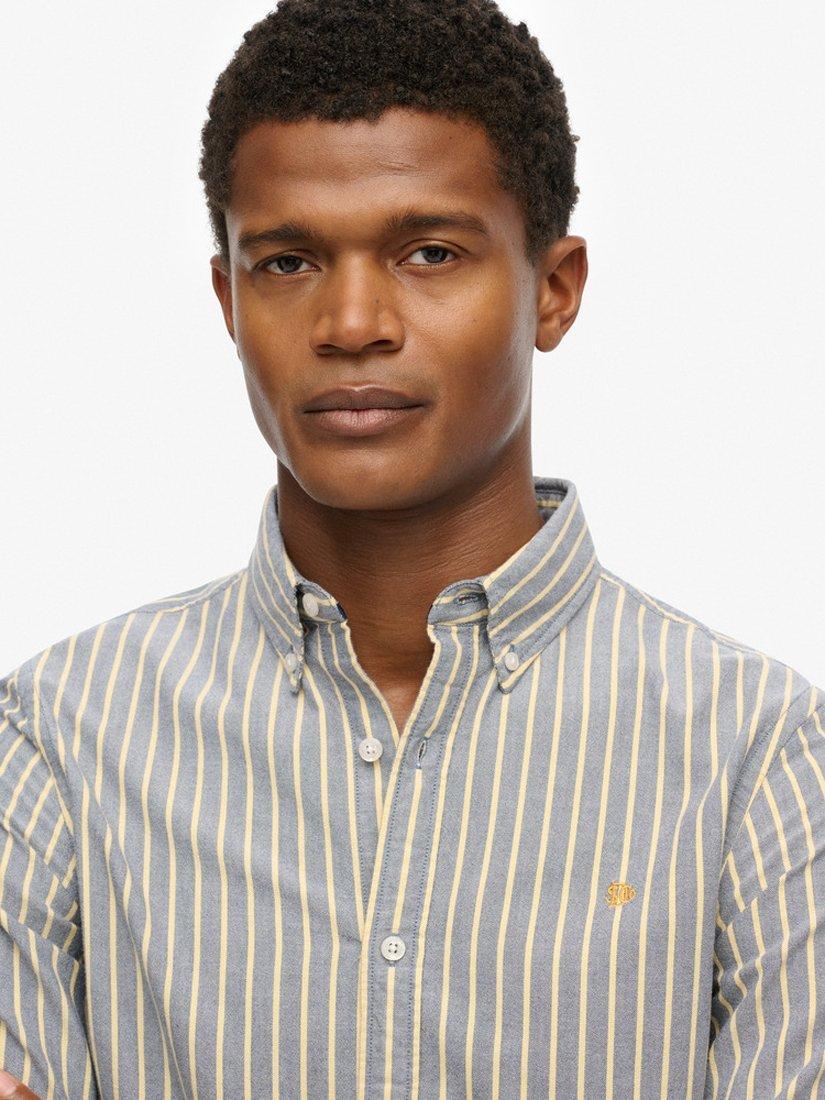 Product image 4 of 6, which shows Superdry Organic Cotton Regular Fit Stripe Oxford Shirt, Navy/Yellow, S