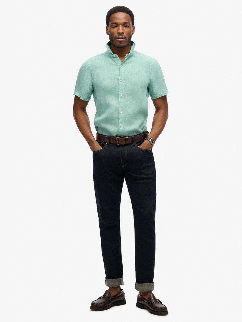 Product image 2 of 4, which shows Superdry Embroidered Vacation Linen Shirt, Porcelain Green, S