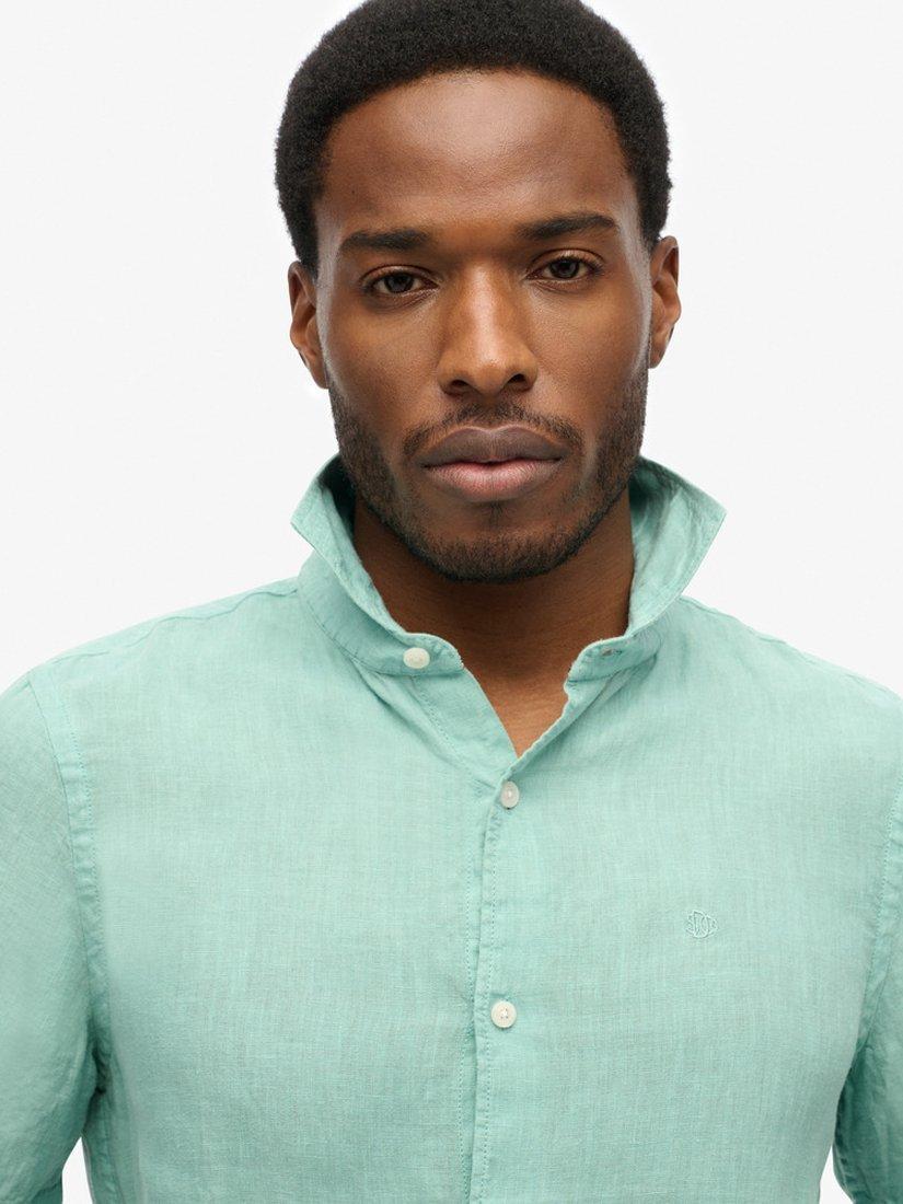 Product image 4 of 4, which shows Superdry Embroidered Vacation Linen Shirt, Porcelain Green, S