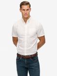 Superdry City Cotton Linen Blend Short Sleeve Shirt, Sky Blue Chambray