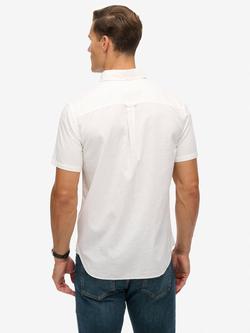 Superdry City Cotton Linen Blend Short Sleeve Shirt, Sky Blue Chambray - view 2, Optic White
