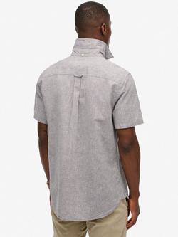 Superdry City Cotton Linen Blend Short Sleeve Shirt, Sky Blue Chambray - view 2, Ash Grey Chambray