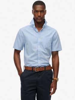 Superdry City Cotton Linen Blend Short Sleeve Shirt, Sky Blue Chambray, Sky Blue Chambray