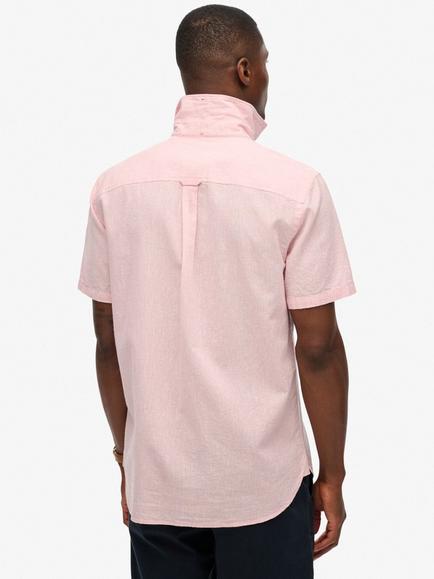 Superdry City Cotton Linen Blend Short Sleeve Shirt, Sky Blue Chambray - view 2, City Pink Chambray