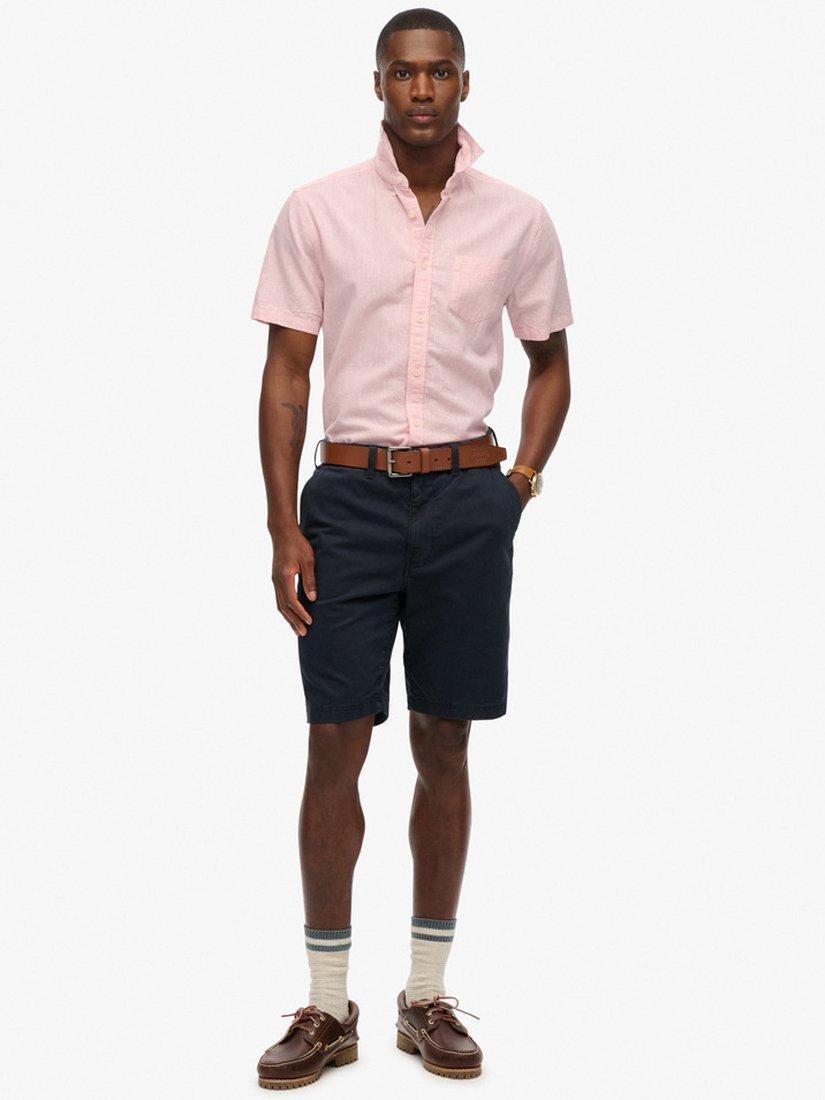 Product image 3 of 11, which shows Superdry City Cotton Linen Blend Short Sleeve Shirt, City Pink Chambray, S