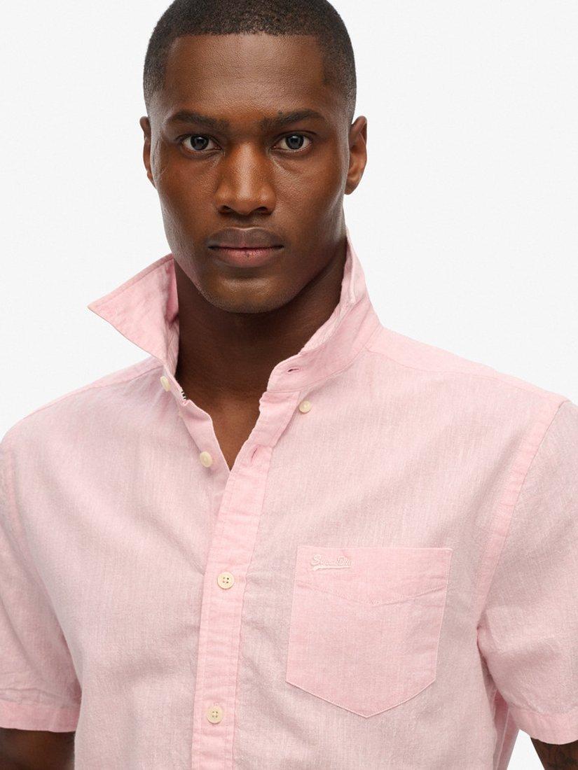 Product image 7 of 11, which shows Superdry City Cotton Linen Blend Short Sleeve Shirt, City Pink Chambray, S