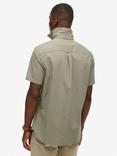 Superdry City Cotton Linen Blend Short Sleeve Shirt, Sky Blue Chambray, Bay Green