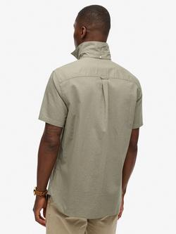 Superdry City Cotton Linen Blend Short Sleeve Shirt, Sky Blue Chambray - view 2, Bay Green