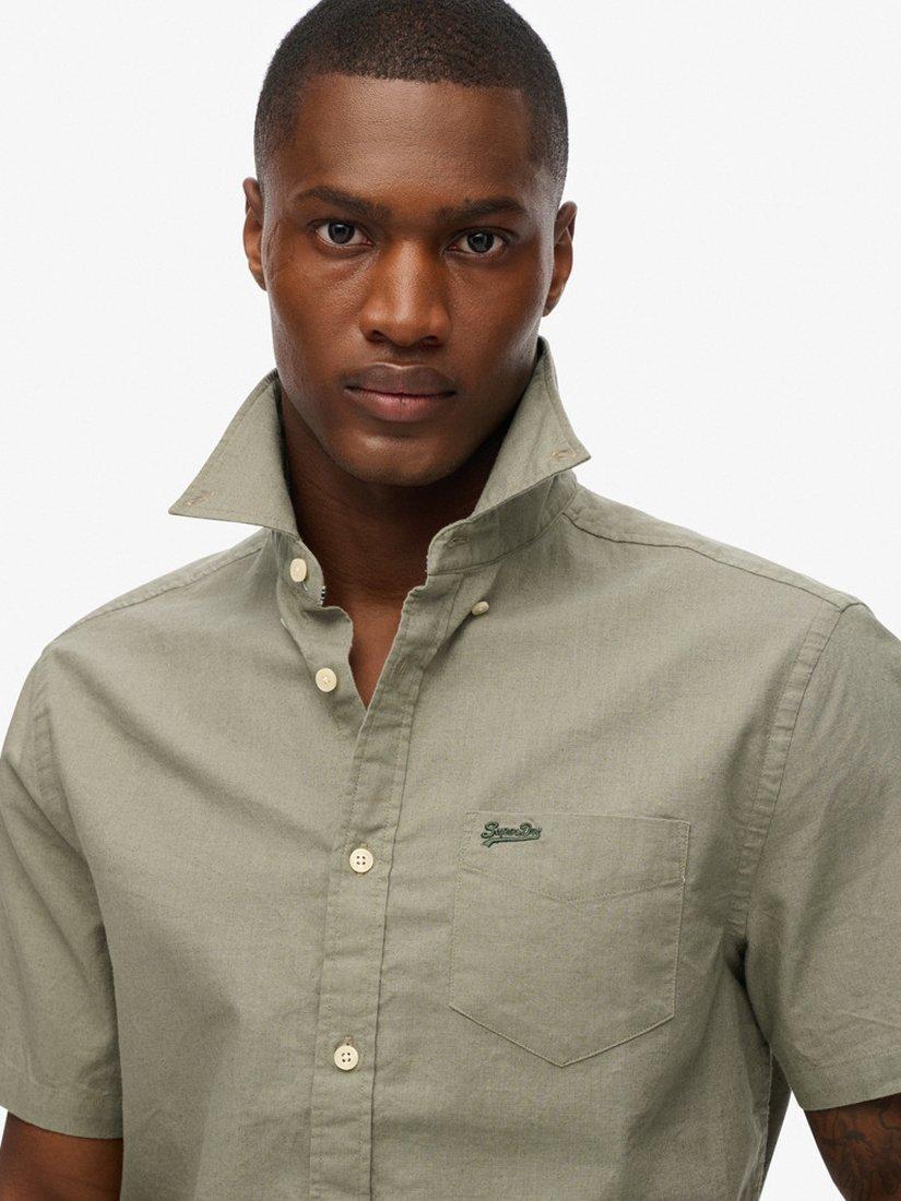 Product image 7 of 11, which shows Superdry City Cotton Linen Blend Short Sleeve Shirt, Bay Green, S