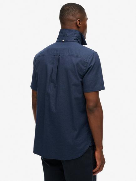Superdry City Cotton Linen Blend Short Sleeve Shirt, Sky Blue Chambray - view 2, Ink Navy