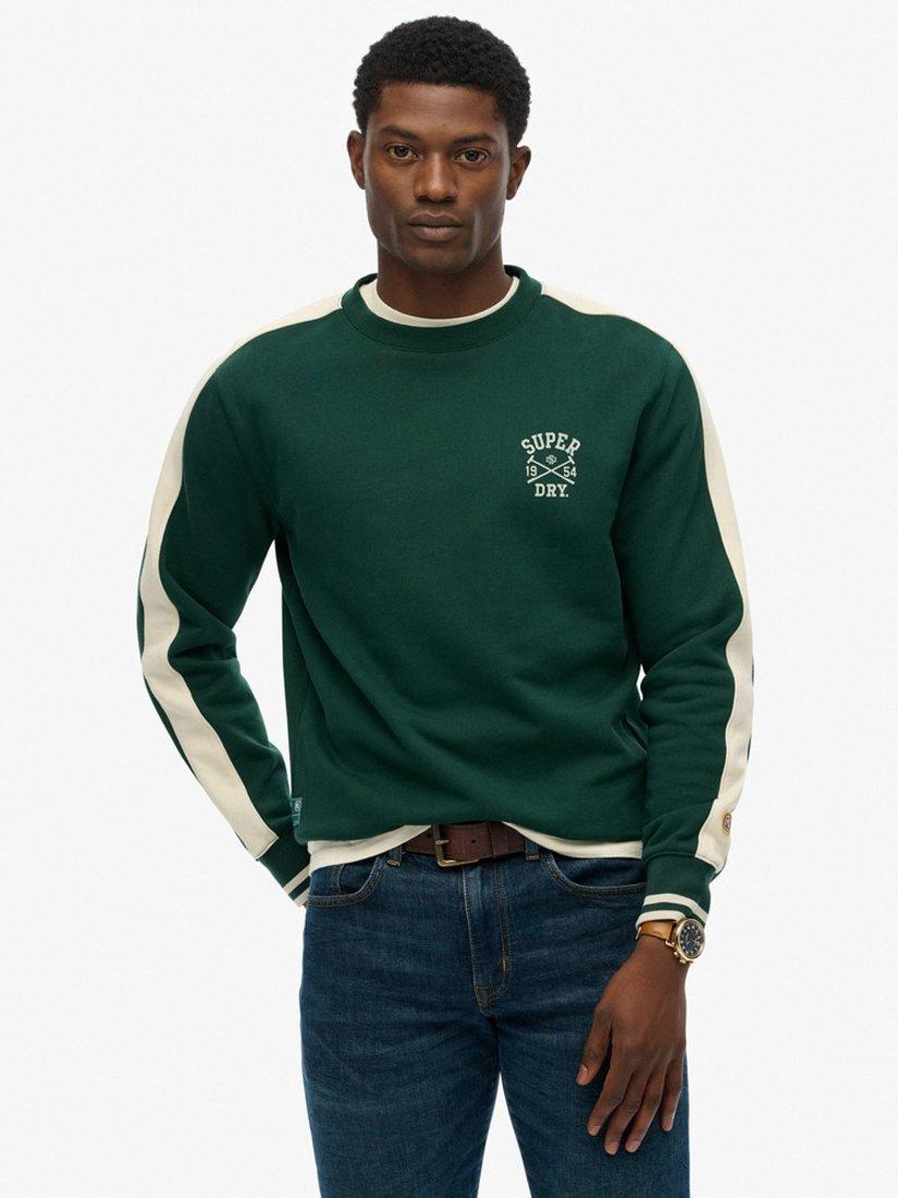 Product image 1 of 5, which shows Superdry Athletic Club Crew Neck Cotton Sweatshirt, Enamel Green, S