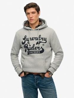 Superdry Cotton Blend Leathers Hoodie, Grey Marl, Grey Marl